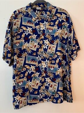 Men’s Vintage Medium Disney Hawaiian Print Button-Up Shirt EUC